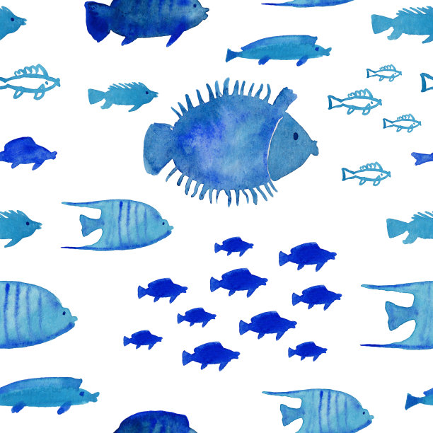 水彩绘制无缝图案与鱼图片下载