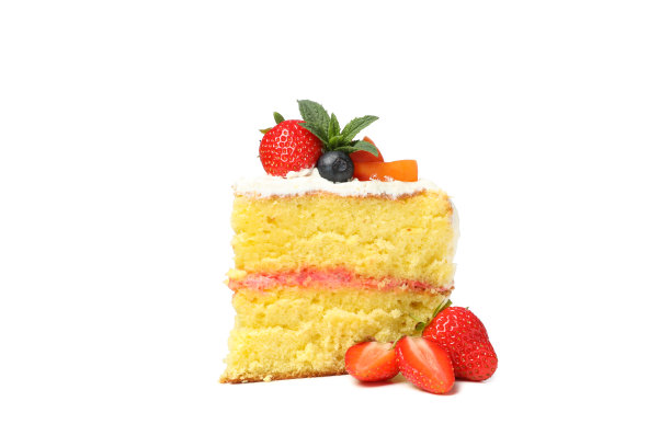 一块孤立在白色背景上的浆果奶油蛋糕图片下载