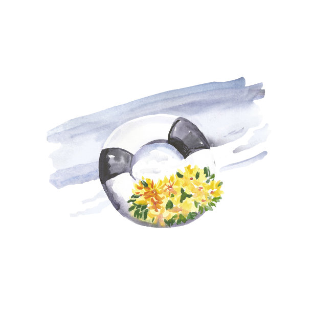 水彩画的花束在一个游泳圈图片下载