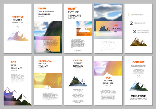 创意社交网络故事设计，垂直横幅或传单模板。封面设计模板的传单，小册子。背景为旅游露营、自然旅游、露营。Aadventure设计理念图片下载