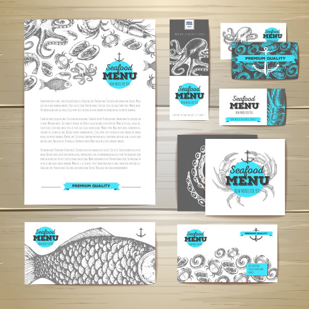 海鲜菜单设计。企业形象。文档模板图片下载
