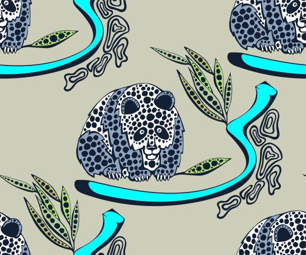 矢量背景手绘熊猫。手绘墨水插图。现代装饰装饰背景。矢量模式。印刷纺织品，布料，墙纸，剪贴簿图片下载