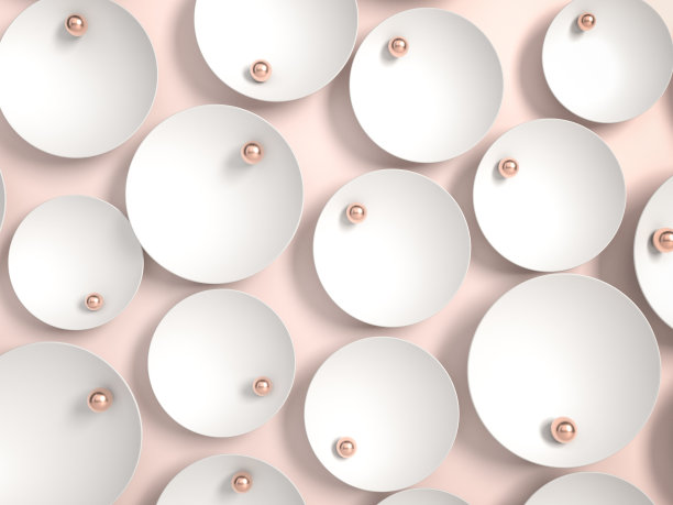抽象背景与粉红色珍珠和白色的磁盘或盘子。3 d演示。背景或模型的化妆品或时尚。用于产品标识，品牌和展示。把你的物品或产品放在底座上。图片下载