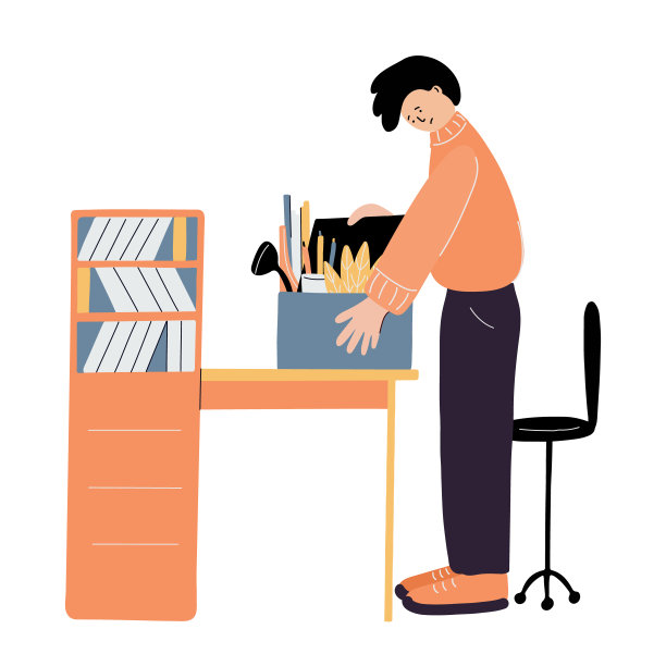 被解雇的员工收拾他的东西。图片下载