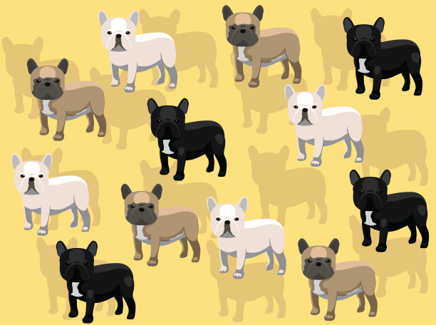 各种大衣法国斗牛犬角色矢量无缝背景墙纸01图片下载