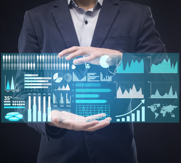 裁剪企业家持有虚拟板与交易条图片下载