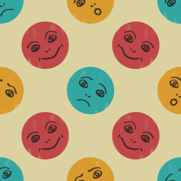 无缝图案与滑稽的卡通漫画脸。孩子们的画。图片下载
