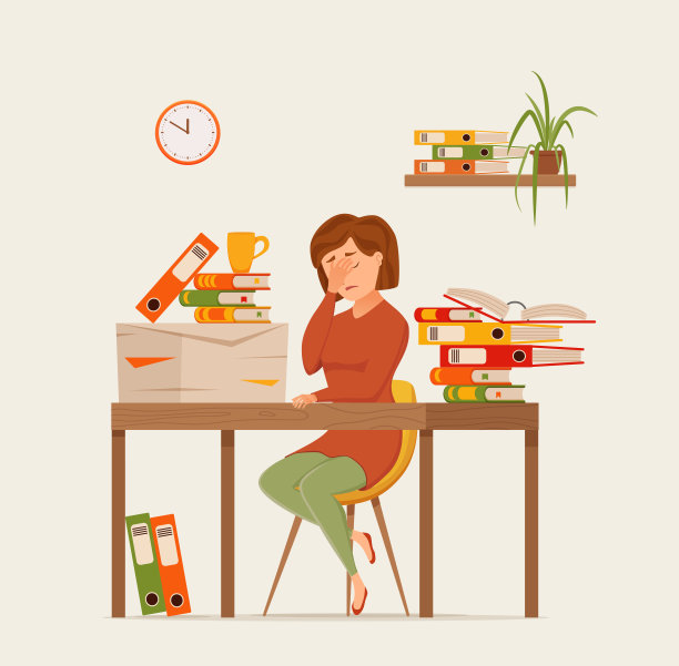 女人忙着累着电脑上五颜六色的矢量概念。卡通平面风格插图图片下载