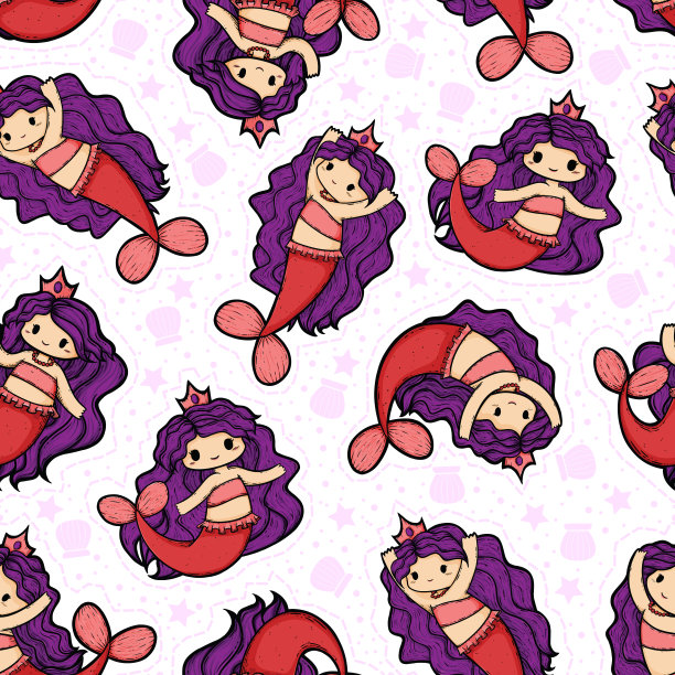 粉红和紫色美人鱼无缝表面图案设计图片下载