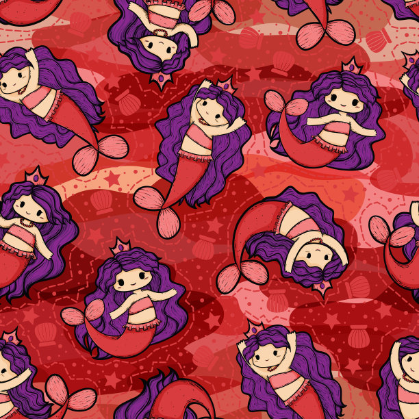 粉红和紫色美人鱼无缝表面图案设计图片下载