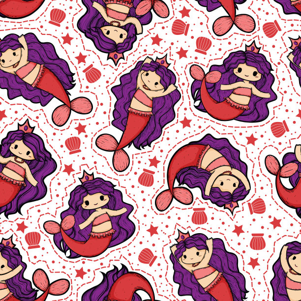 粉红和紫色美人鱼无缝表面图案设计图片下载