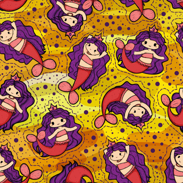 粉红和紫色美人鱼无缝表面图案设计图片下载