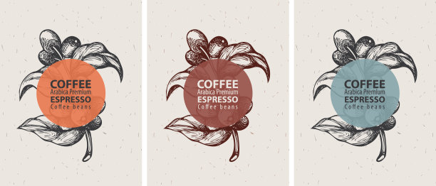 一套标签的咖啡豆在复古风格图片下载