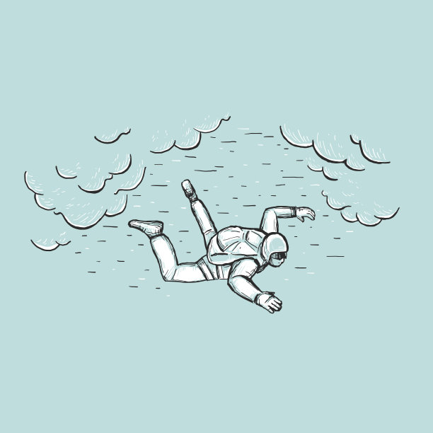 极限运动草图矢量插图上的蓝色背景。自由落体。他降落。图片下载