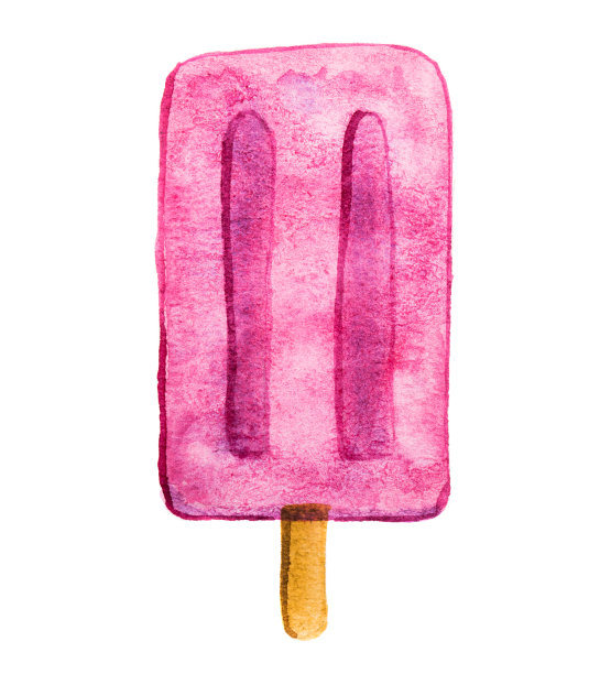 手绘水彩冰淇淋，粉红色冰棒孤立在白色背景。美味的夏季食物插图。图片下载