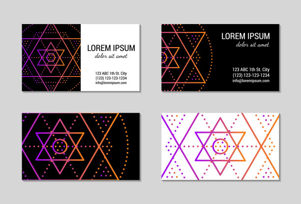 复古风格传单集的灵感来自神圣的几何学。有骶骨几何符号的空白。线条艺术丰富多彩的宣传册图案。装饰星形设计传单。图片下载