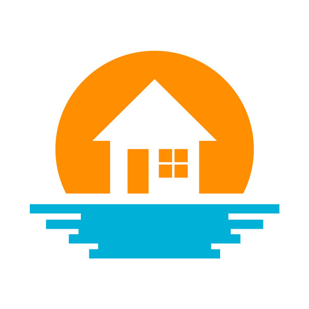 海滩别墅与日落标志设计模板图片下载