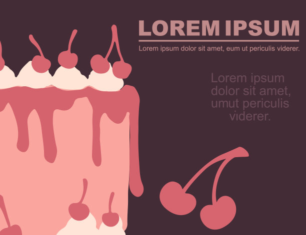 广告传单设计一块蛋糕与樱桃奶油多层蛋糕平面矢量插图在棕色的背景图片下载