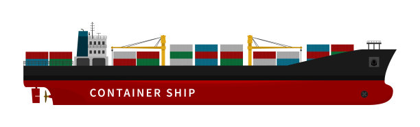 白色背景上的红色集装箱货船图片下载