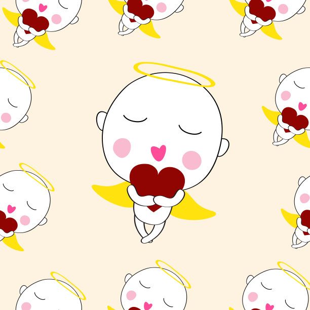 无缝可爱的丘比特与红心卡通图案设计的艺术和打印矢量eps图片下载