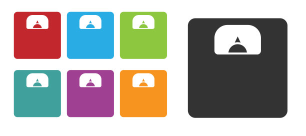 黑色浴室秤图标孤立在白色背景上。体重测量设备。体重秤健身运动概念。设置图标丰富多彩。矢量图图片下载