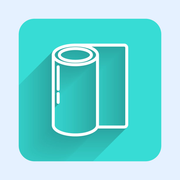 白线健身垫卷图标孤立与长阴影。瑜伽垫。运动设备。绿色广场按钮。矢量图图片下载