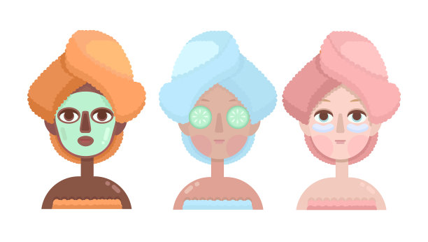 三个漂亮的女孩头上戴着毛巾，在家自我护理，放松，美容图片下载