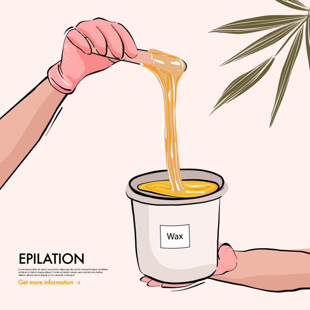 蜡桶脱毛美容概念，糖脱毛美容可以插画。蜡皮肤美容沙龙，水疗脱毛广告，美容专家模板。数字卡通横幅矢量图片下载