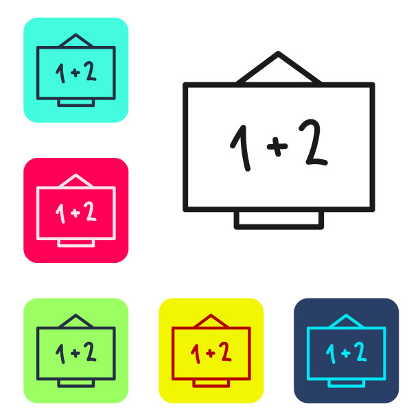 黑线，白色背景上孤立的黑板图标。学校的黑板上的迹象。设置图标的颜色方形按钮。矢量图图片下载