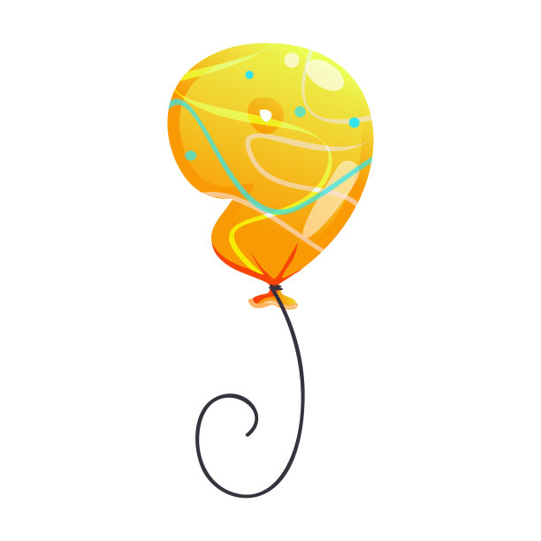 橙色气球，蓝色图案，数字9图片下载