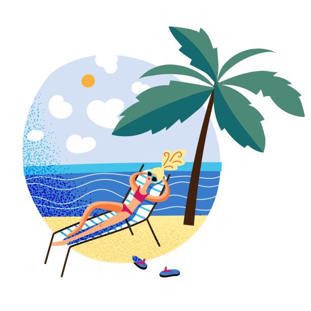 一个穿着泳衣的女人躺在棕榈树下的躺椅上图片下载