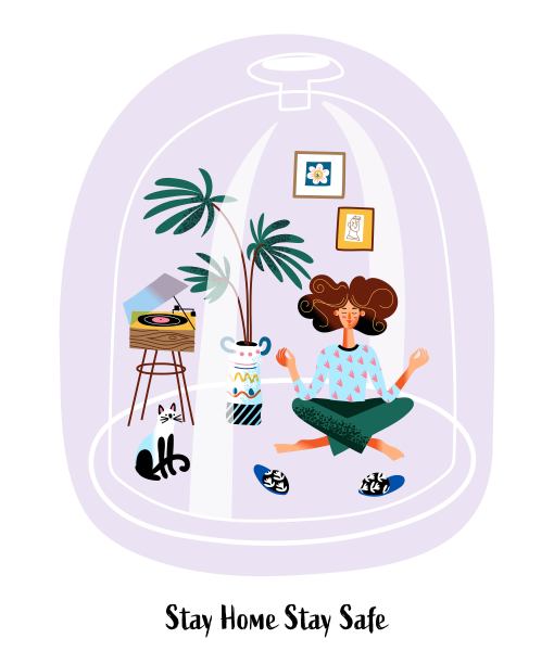 呆在家里呆在安全的概念。女人正在沉思自我隔离图片下载