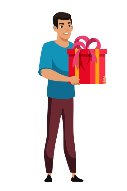 男子手提礼品盒卡通人物插画图片下载