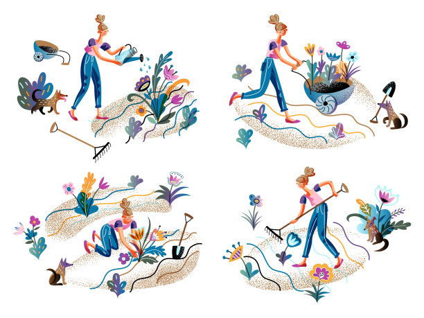 妇女从事园艺孤立场景设置图片下载