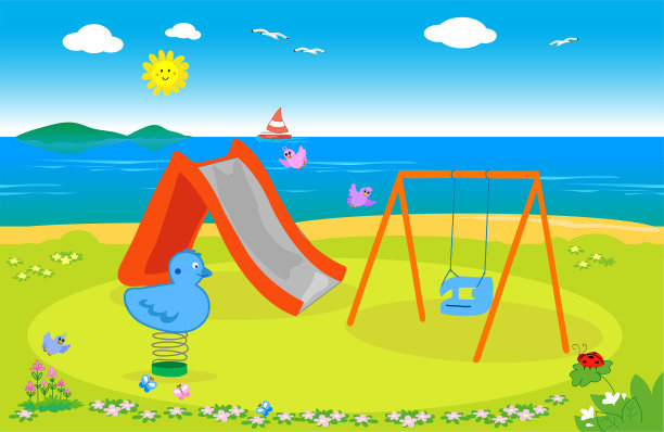 带游乐场的海滨景观图片下载