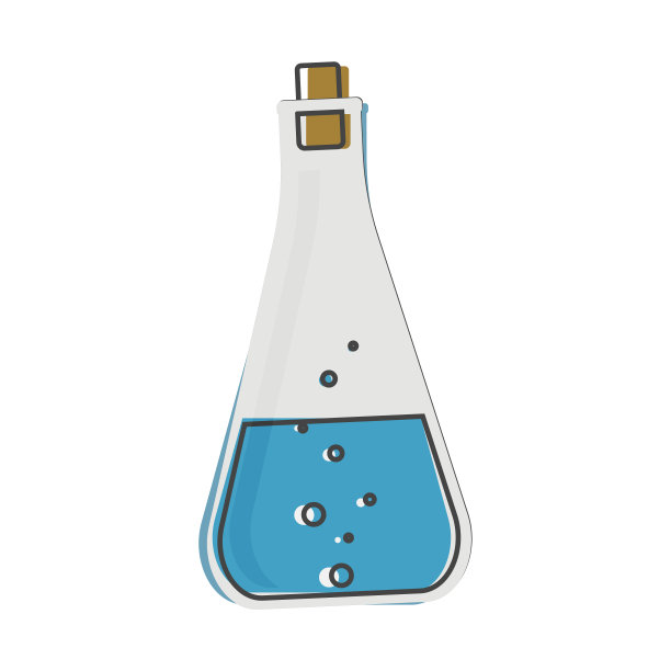 矢量图标的医疗制药灯泡。化学实验用烧瓶。实验室烧瓶卡通风格的白色孤立的背景。图片下载