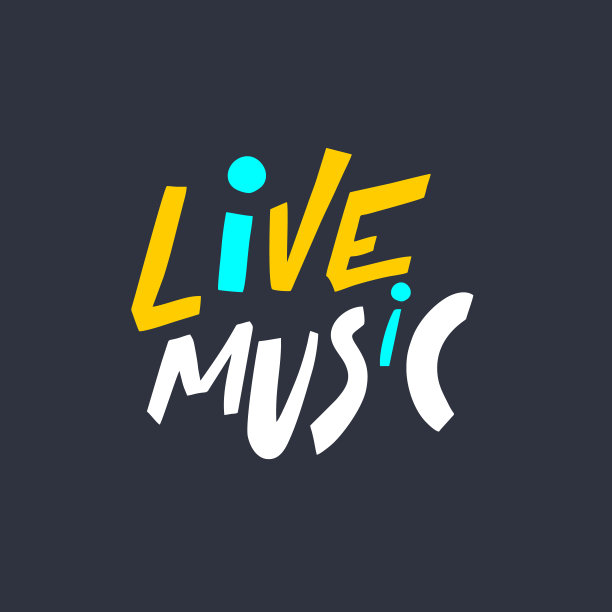 现场音乐刻字。现代字体设计。矢量插图。孤立在黑色背景上。图片下载