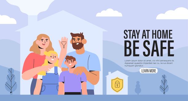 幸福健康的家庭呆在家里。智能家居安全系统或保险概念。母亲，父亲和女儿花时间在一起。幸福的家庭。图片下载