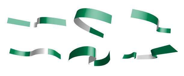 一套节日彩带。尼日利亚国旗迎风飘扬。分成下层和上层。设计元素。白色背景上的矢量图片下载