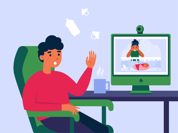 年轻的父亲看关于产后抑郁症的视频图片下载