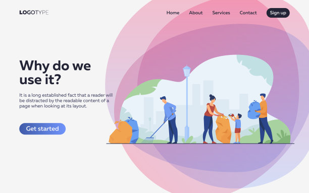 社区义工清理垃圾平面矢量插画图片下载