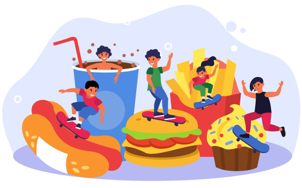 十几岁的孩子们在快餐店里玩滑板图片下载