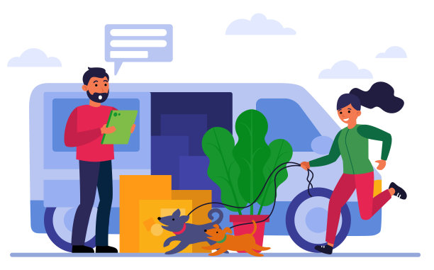 信使和遛狗的女人说话图片下载