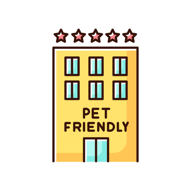 宠物友好的汽车旅馆外部黄色RGB颜色图标。家畜欢迎五星级酒店。猫狗允许住宿，猫狗欢迎区。孤立的矢量图图片下载