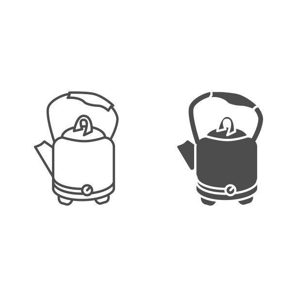 复古茶壶线和固体图标，厨房用具概念，茶壶沸水标志上的白色背景，复古茶壶图标轮廓风格的移动概念，网页设计。矢量图形。图片下载