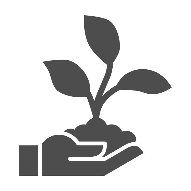 手持芽苗木实心图标，生态理念，手持三叶苗木白底标志，手掌上带有芽苗木图标的象形文字，用于移动和网页设计。向量图形。图片下载