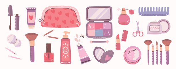 大拼贴化妆品和身体护理产品的化妆。图片下载