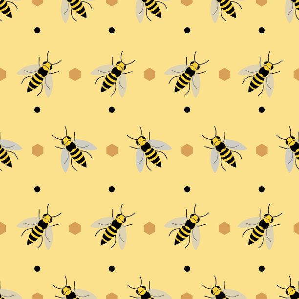 重复模式与蜜蜂矢量设计图片下载