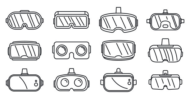 视频游戏护目镜图标设置，轮廓风格图片下载