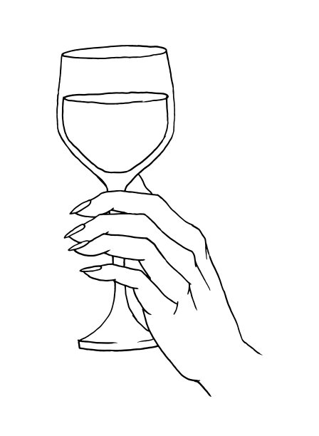 握着酒杯的女人。复古矢量黑色插图图片下载